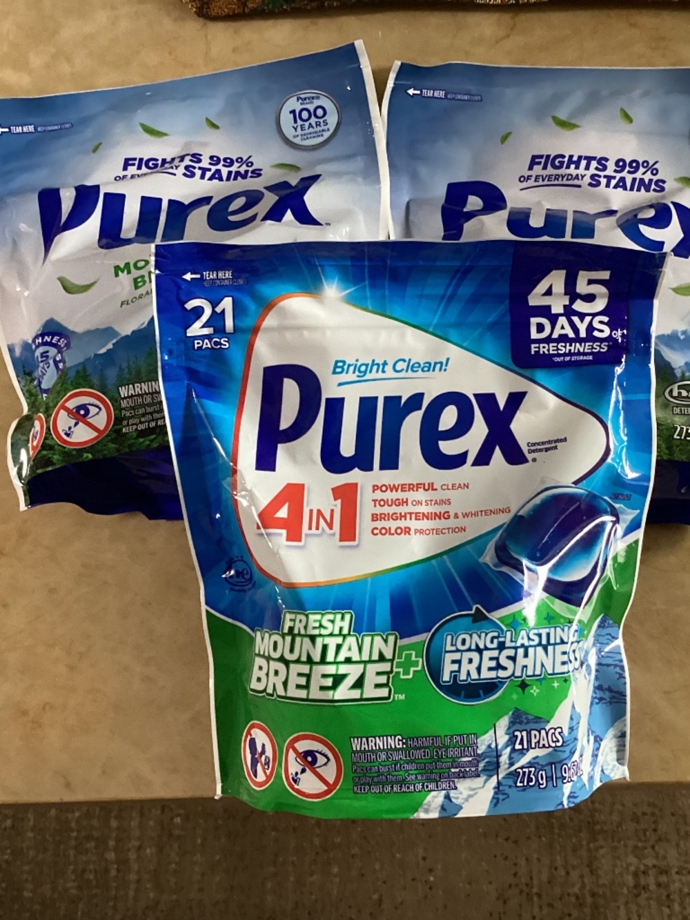 Purex laundry detergent pacs in Fresh Mountain Breeze scent  3 pack New Sealed